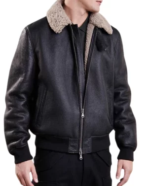 Ace Squadron Black Leather Bomber Jacket