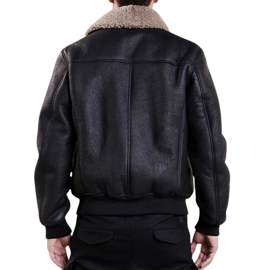 Ace Squadron Black Leather Bomber Jacket