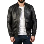 Blaze Ma-1 Black Leather Bomber Jacket