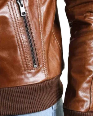 Dusk Brown Leather Bomber Jacket for Mens