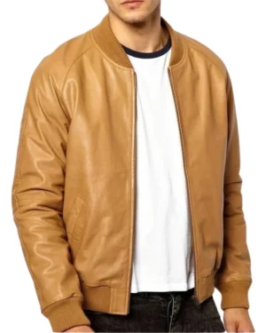 Finn Tan Leather Bomber Jacket for Mens
