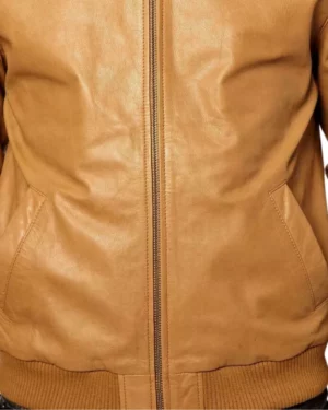 Finn Tan Leather Bomber Jacket for Mens