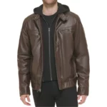 Liam Brown Hooded Leather Biker Jacket