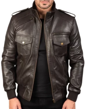 Retro Brown Bomber Leather Jacket