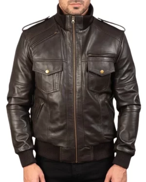 Retro Brown Bomber Leather Jacket