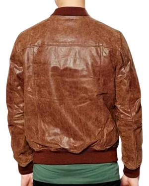Retro Rustic Brown Leather Bomber Jacket