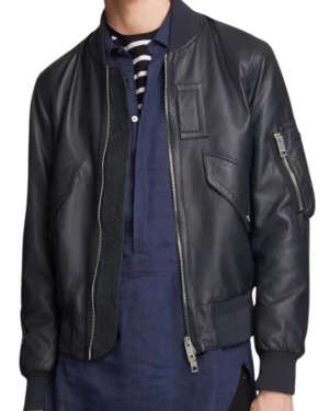 Stealth Aviator MA-1 Black Bomber Leather Jacket