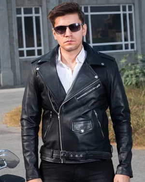 The Enforcer: Black Leather Biker Jacket