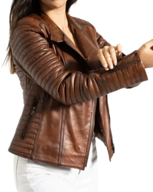 Anne Quilted Brown Leather Biker Jacket