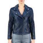 Cleo Blue Leather Biker Jacket