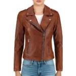 Cleo Brown Leather Biker Jacket