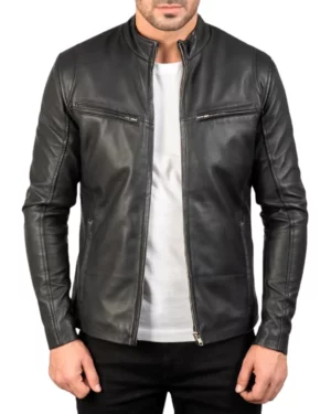 Daniel Black Leather Biker Jacket for Mens