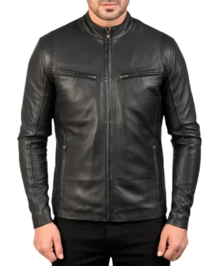 Daniel Black Leather Biker Jacket for Mens