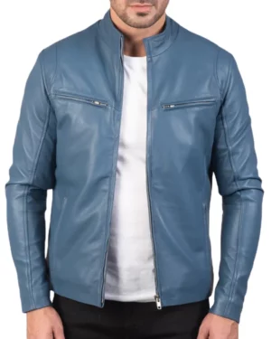 Daniel Blue Leather Biker Jacket for Mens