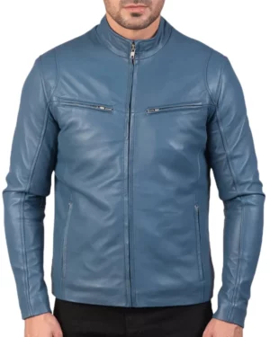 Daniel Blue Leather Biker Jacket for Mens