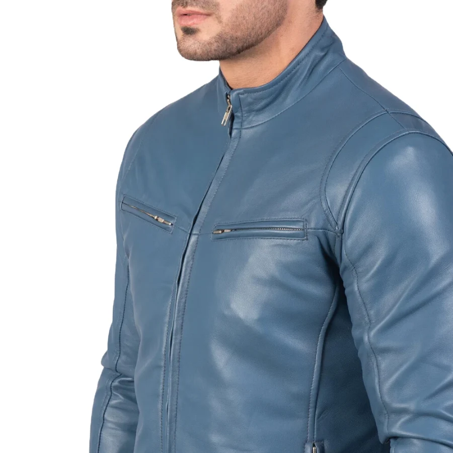 Daniel Blue Leather Biker Jacket for Mens