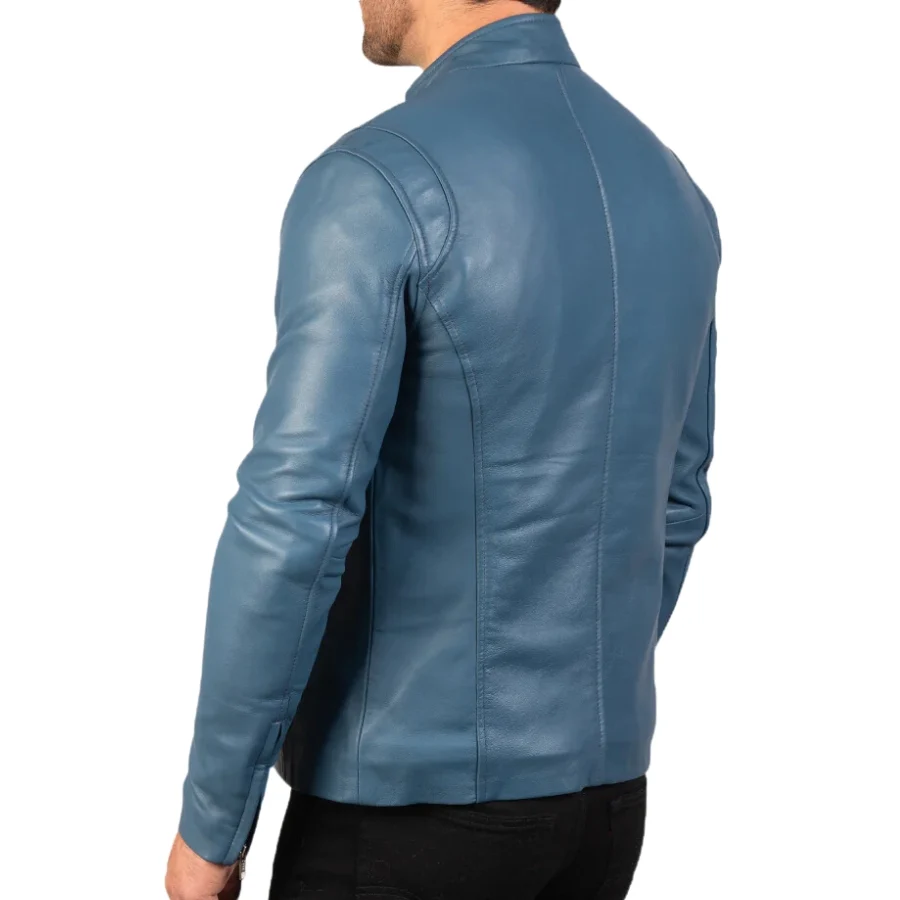 Daniel Blue Leather Biker Jacket for Mens