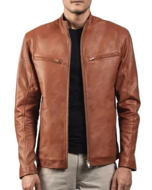 Daniel Brown Leather Biker Jacket for Mens