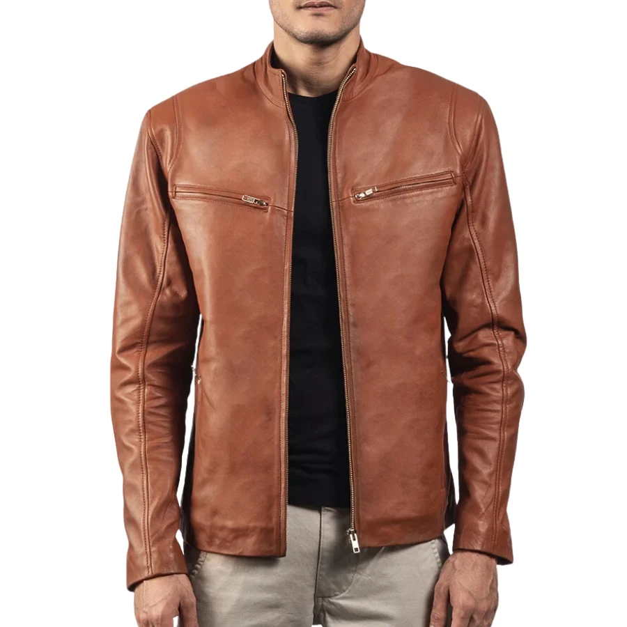 Daniel Brown Leather Biker Jacket for Mens