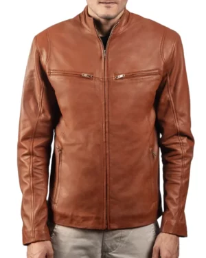 Daniel Brown Leather Biker Jacket for Mens