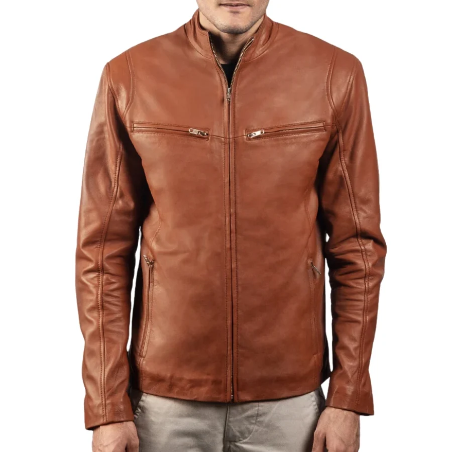 Daniel Brown Leather Biker Jacket for Mens