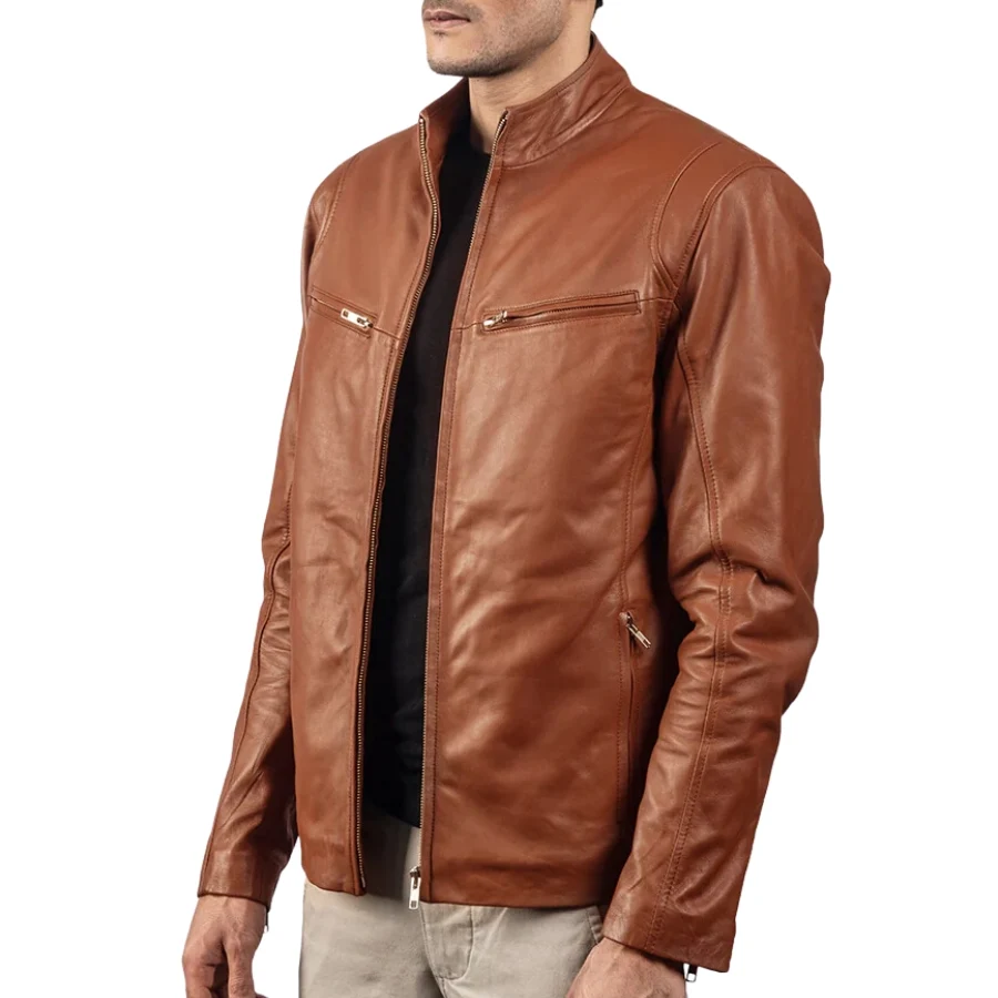 Daniel Brown Leather Biker Jacket for Mens
