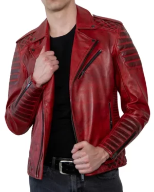 Daniel Red Quilted Leather Biker Jacket for Mens