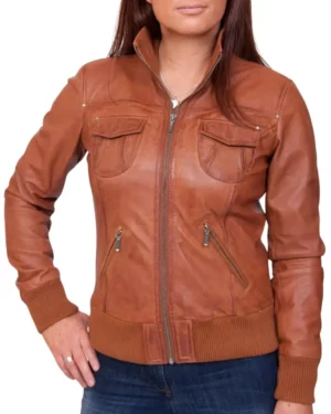 Emily Brown Leather Bomber Jacket
