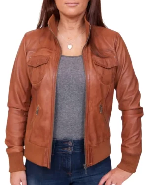 Emily Brown Leather Bomber Jacket
