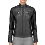 Hailey Quilted Black Leather Biker Jacket
