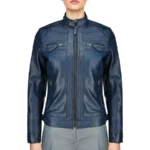 Hailey Quilted Blue Leather Biker Jacket