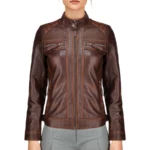 Hailey Quilted Brown Leather Biker Jacket