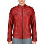 Hailey Quilted Red Leather Biker Jacket
