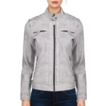 Hailey Quilted White Leather Biker Jacket