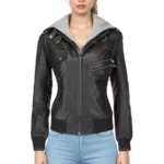 Hazel Black Hooded Leather Biker Jacket