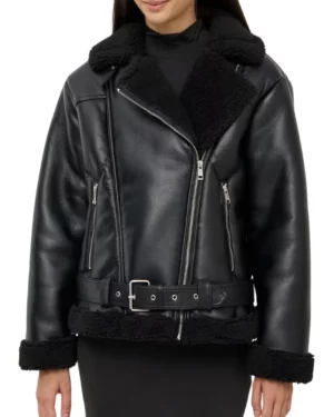 Kristen B-3 Black Leather Bomber Jacket