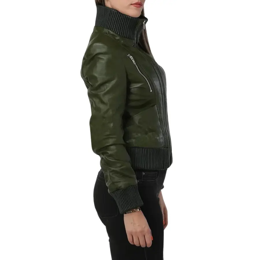 Madison Green Leather Bomber Jacket