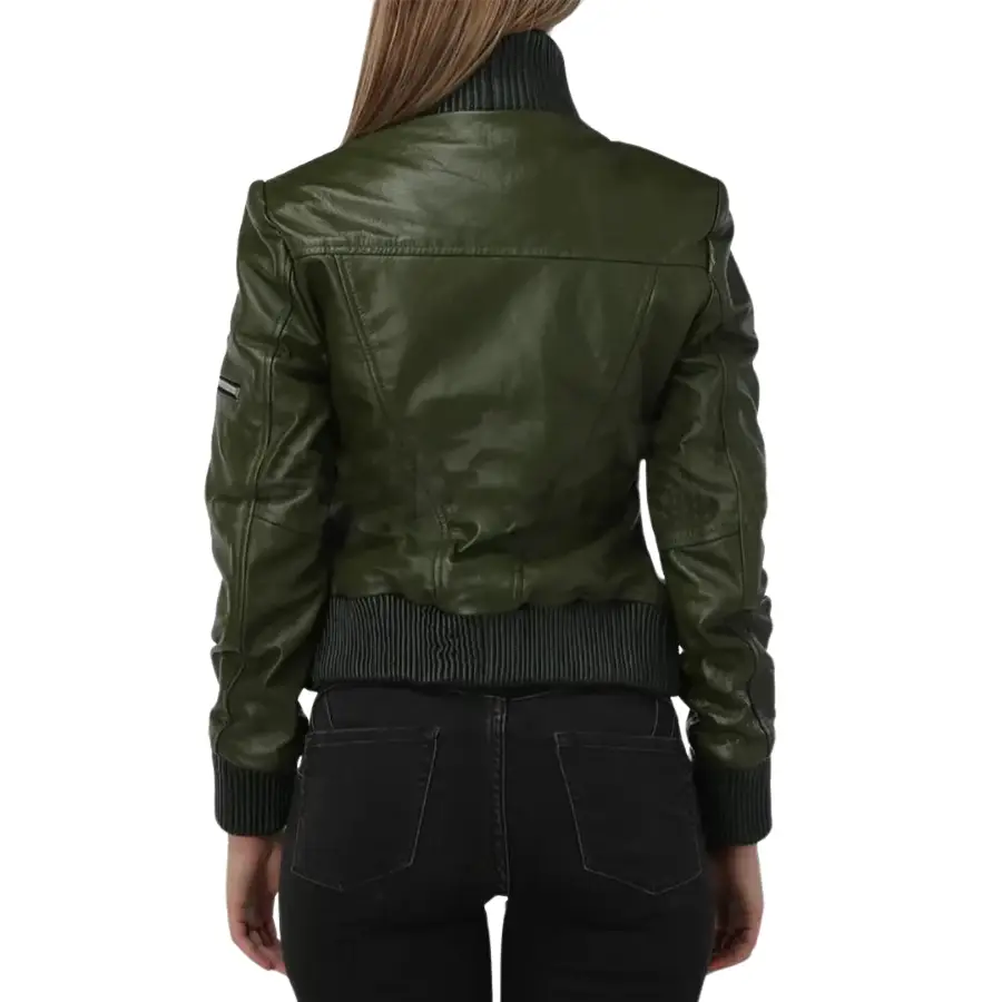Madison Green Leather Bomber Jacket