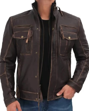 Matthew Distressed Brown Leather Jacket for Mens