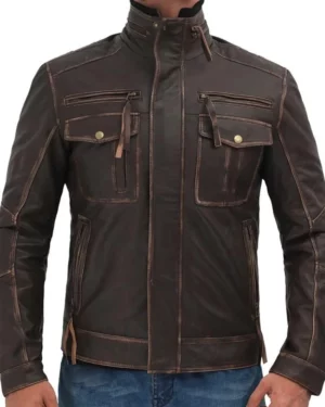 Matthew Distressed Brown Leather Jacket for Mens