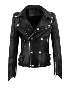 Rebecca Quilted Black Leather Biker Jacket