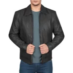 Wick Black Leather Harrington Jacket