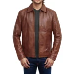 Wick Distressed Brown Leather Harrington Jacket