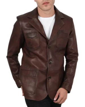 Andreas Brown Leather Blazer