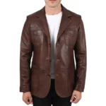 Andreas Brown Leather Blazer