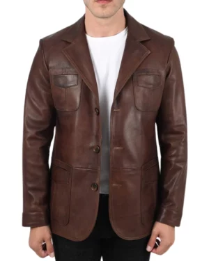 Andreas Brown Leather Blazer