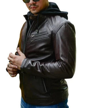 Derrick Brown Hooded Leather Bomber Jacket
