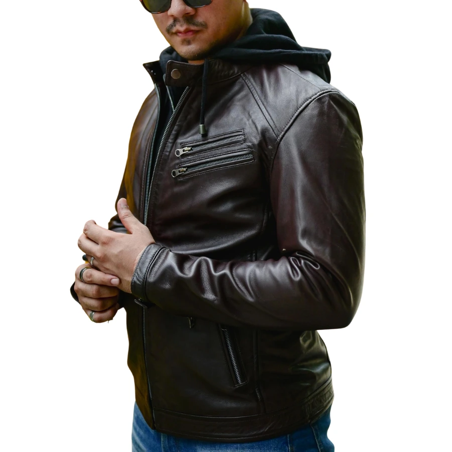 Derrick Brown Hooded Leather Bomber Jacket