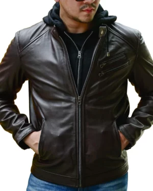 Derrick Brown Hooded Leather Bomber Jacket