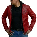 Derrick Vintage Red Hooded Leather Bomber Jacket